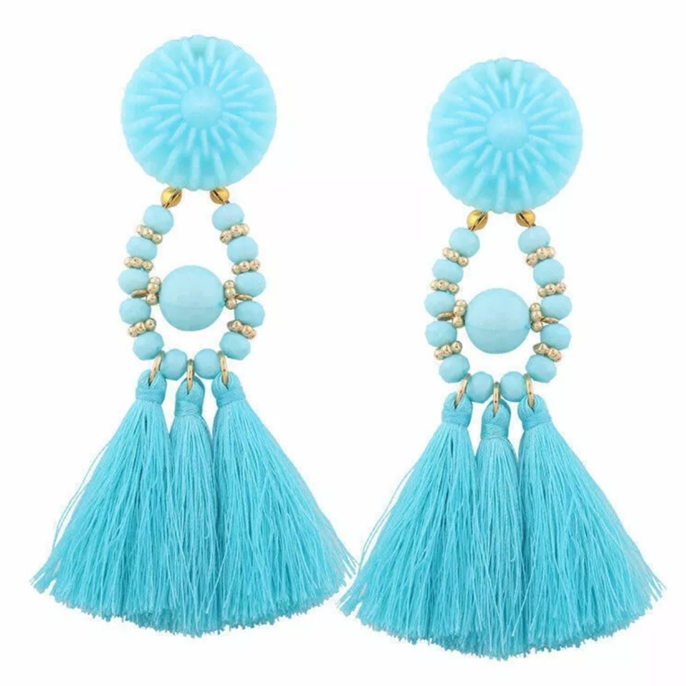 ✨”Catalina Blue”✨Earrings-Blue Tassel-Fringe-Drop - Picture 2 of 8
